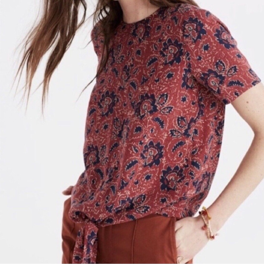 Madewell 100% Silk Paisley Button Back Top